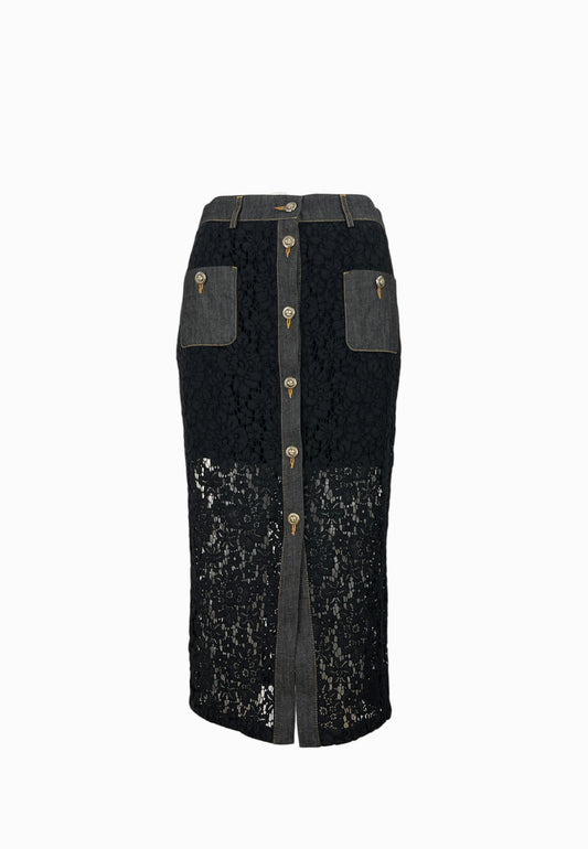 LIU-JO Gonna Longuette Nero Denim UF5207J4078