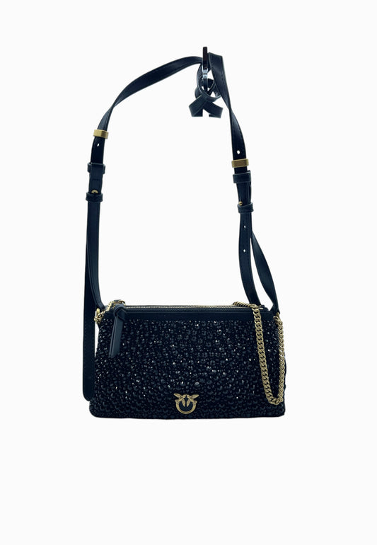 PINKO DOUBLE MINI FULL STRASS BORSA NERO