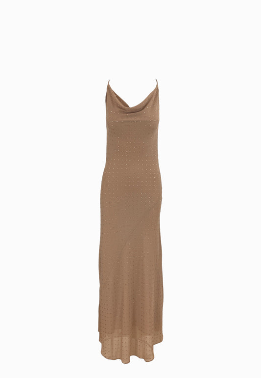 PINKO FARRO ABITO FULL STRASS BEIGE