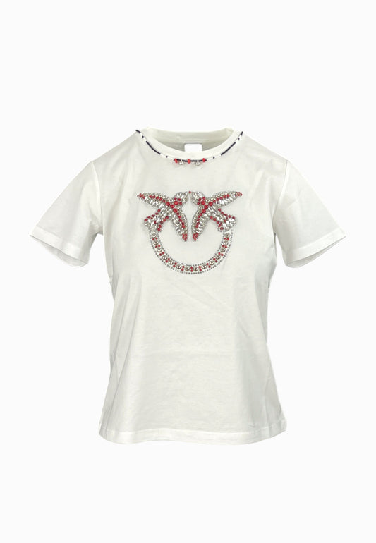 PINKO FIDENZA T-SHIRT LOGO BIANCO
