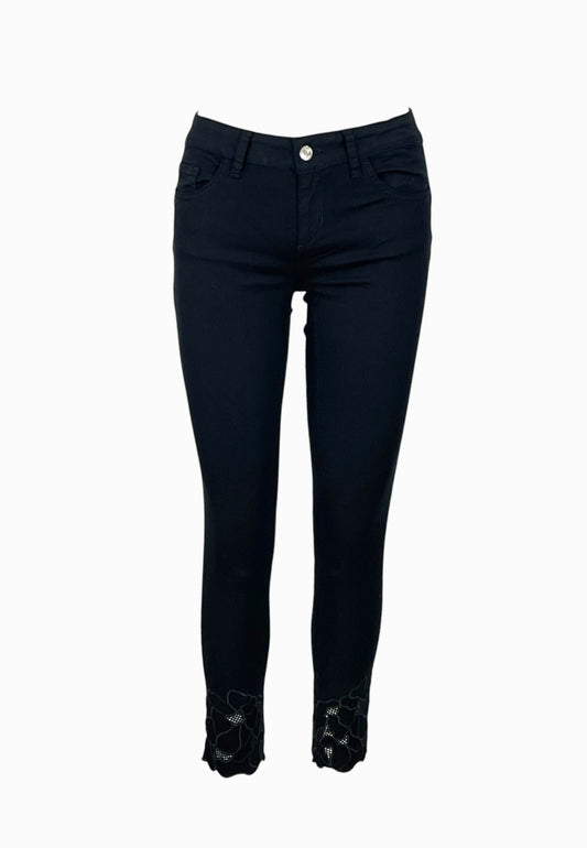 LIU-JO PANTALONE JEANS RICAMO NERO