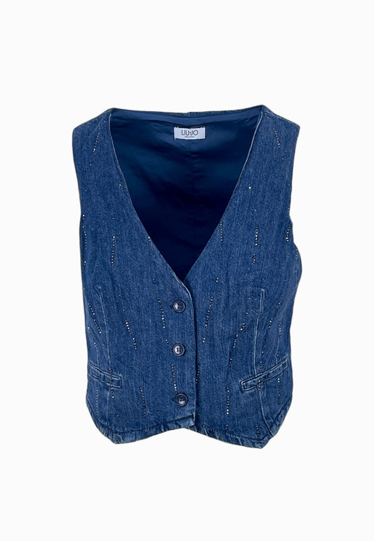 LIU-JO GILET STRASS DENIM BLUE