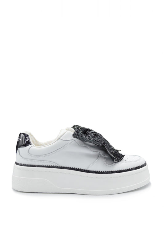 SNEAKER MEGAN IN PELLE C/FIOCCO BIANCO/NERO