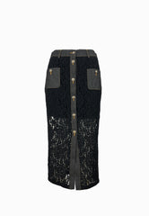 LIU-JO Gonna Longuette Nero Denim UF5207J4078