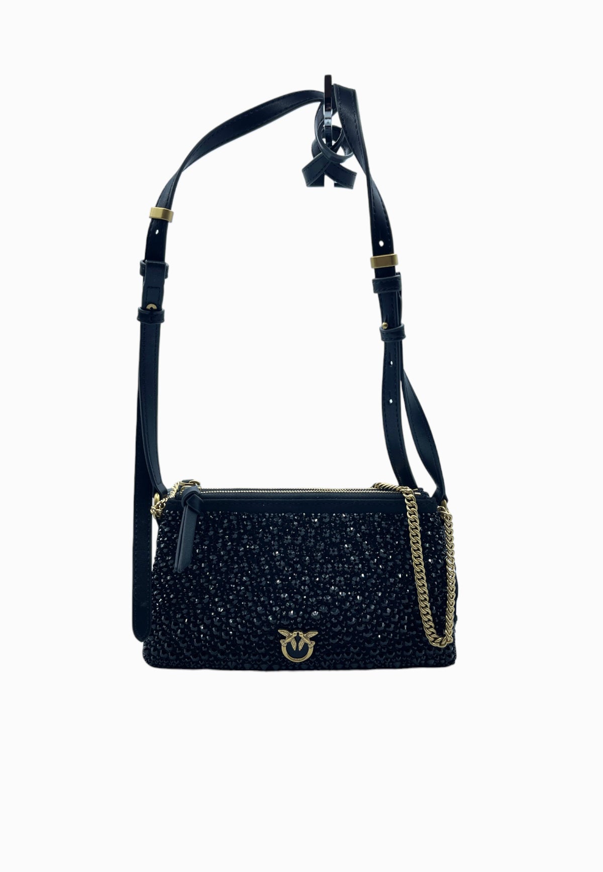 PINKO DOUBLE MINI FULL STRASS BORSA NERO