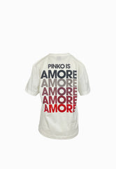 PINKO STREPITOSO T-SHIRT LOGO BIANCO ROSA