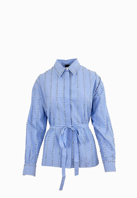PINKO CARLEY CAMICIA CON RICAMO BIANCO-AZZURRO