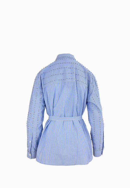 PINKO CARLEY CAMICIA CON RICAMO BIANCO-AZZURRO