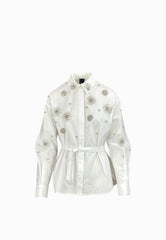 PINKO CARLEY CAMICIA RICAMO STRASS BIANCO