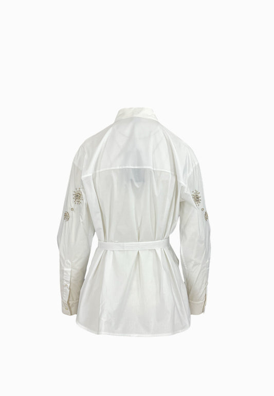 PINKO CARLEY CAMICIA RICAMO STRASS BIANCO