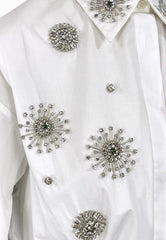 PINKO CARLEY CAMICIA RICAMO STRASS BIANCO
