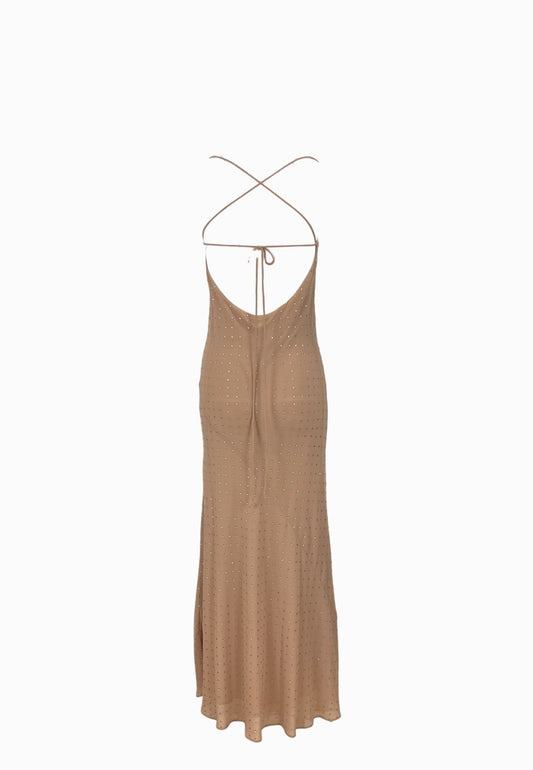PINKO FARRO ABITO FULL STRASS BEIGE
