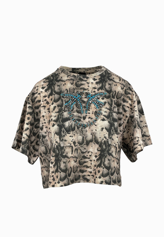 PINKO TERNI T-SHIRT RICAMO BEIGE/NERO