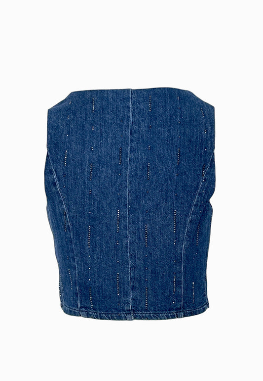 LIU-JO GILET STRASS DENIM BLUE