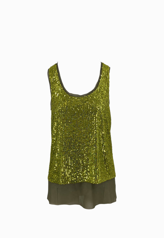 PINKO BOLLICINE CANOTTA FULL PAILLETTES GREEN