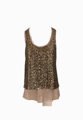 PINKO BOLLICINE CANOTTA FULL PAILLETTES GOLD