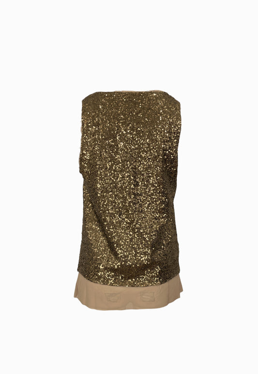 PINKO BOLLICINE CANOTTA FULL PAILLETTES GOLD