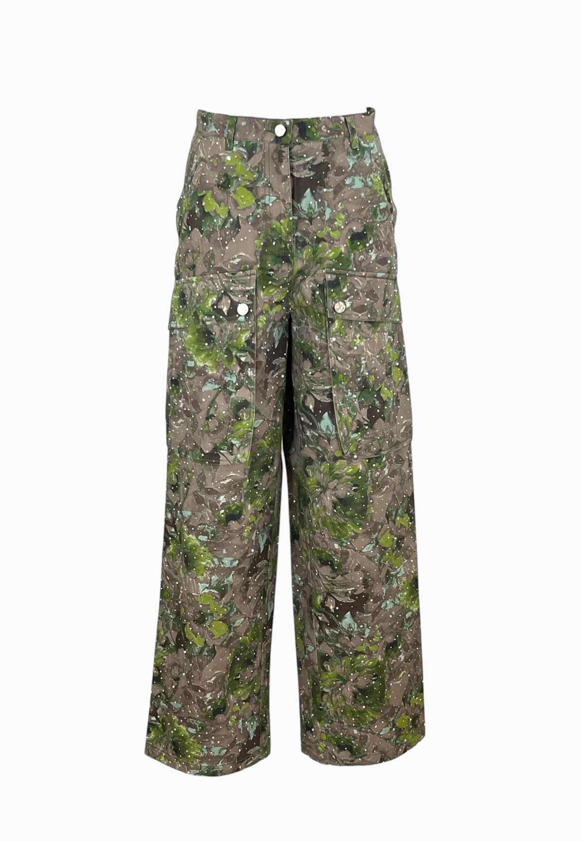 LIU-JO PANTALONE STRASS STAMPA OLIVA