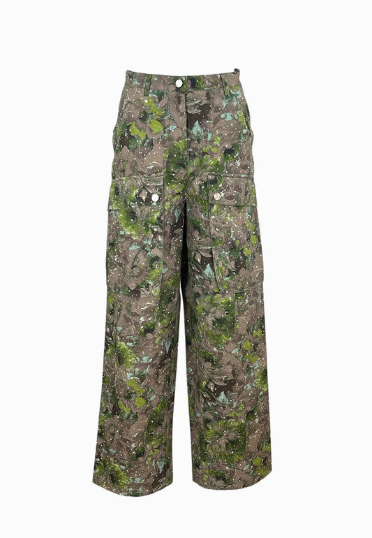 LIU-JO PANTALONE STRASS STAMPA OLIVA