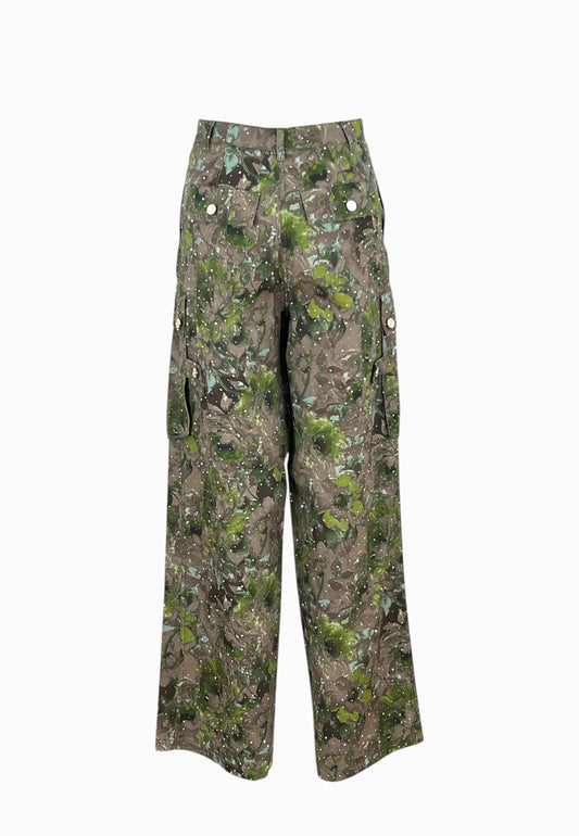 LIU-JO PANTALONE STRASS STAMPA OLIVA