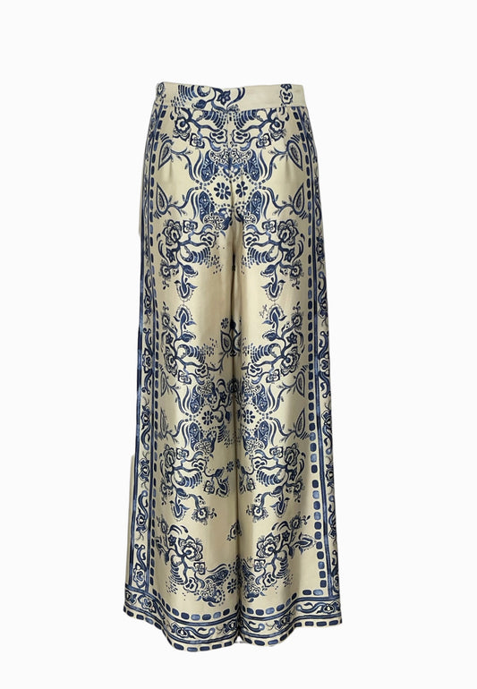 LIU-JO PANTALONE STAMPA BEIGE-BLU