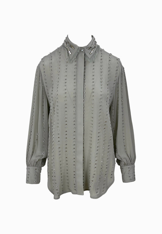 PINKO CAITLIN CAMICIA RICAMO STRASS GRIGIO