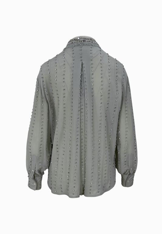 PINKO CAITLIN CAMICIA RICAMO STRASS GRIGIO
